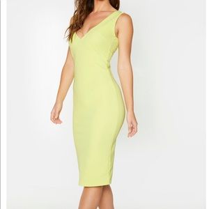 Lime V neck Midi Dress